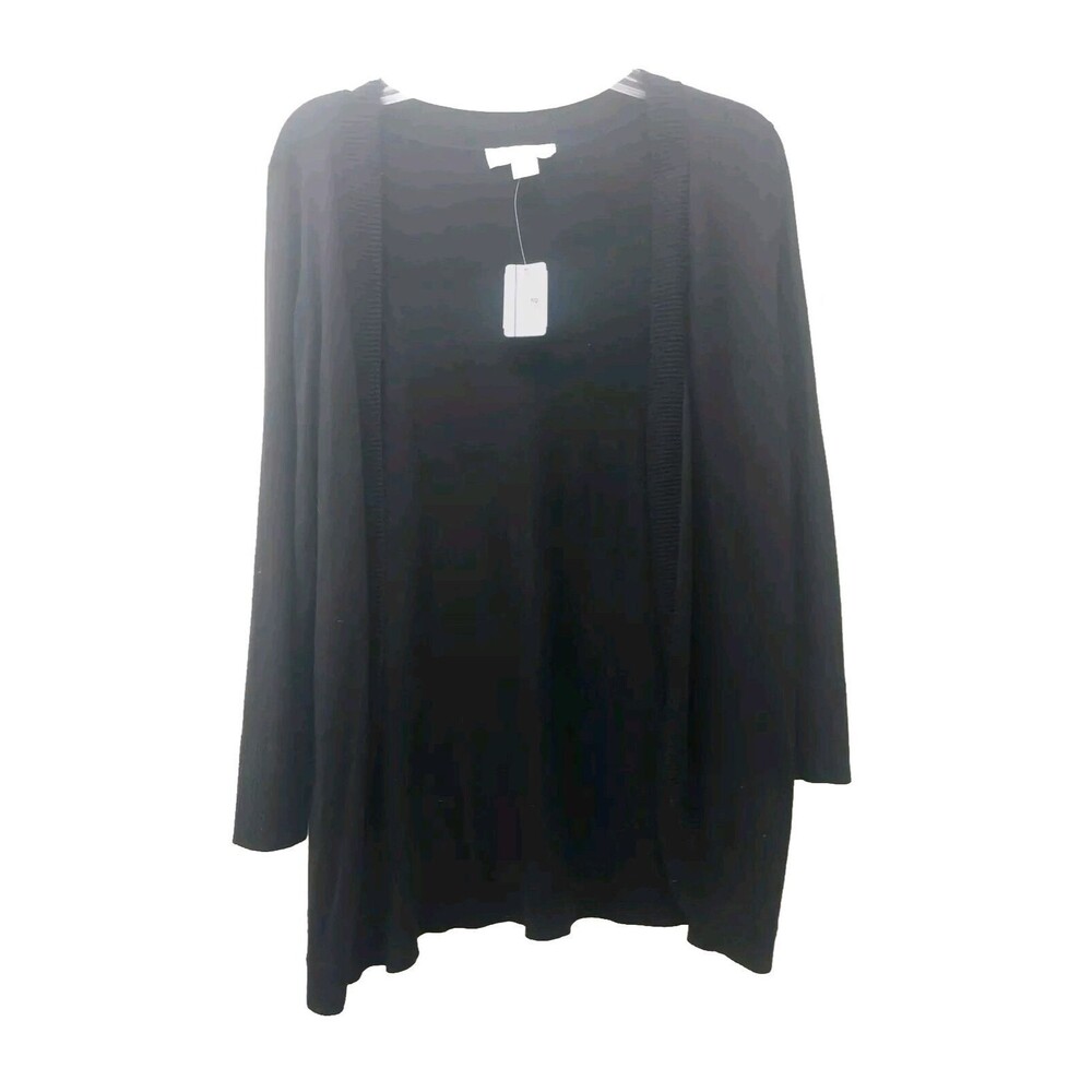 NWT Christopher & Banks Black Lightweight Open Front LS Cardigan Sweater Size L